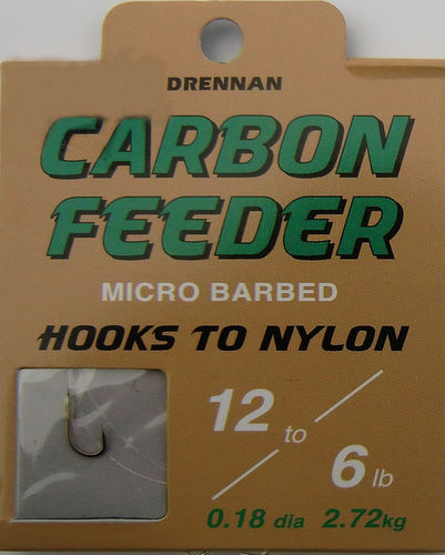 Drennan Carbon Feeder Haken #12 gebunden mit 0.18mm 35cm Lang - 8er pack