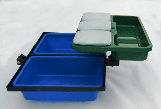Beistelltisch Kombi - Futterwannen und Köderdosenpalete.Farbe kann abweichen(z.b. Blau,Grün,Aqua)