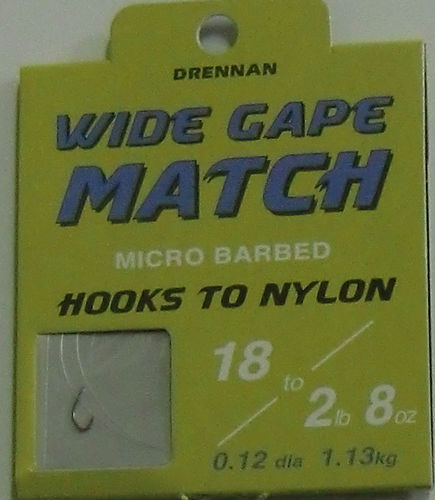 Drennan Wide Gape Match Haken #18gebunden mit 0.12mm 35cm lang in 8er Pack