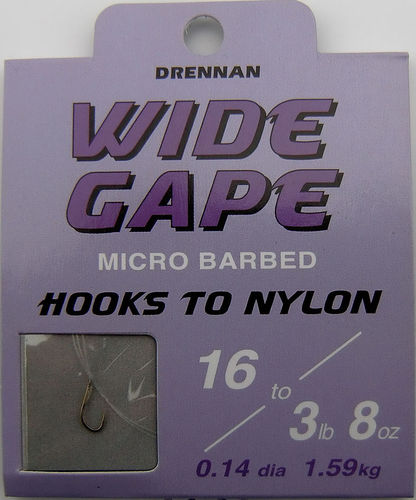 Drennan Wide Gape Haken #16gebunden mit 0.14mm 35cm lang in 8er Pack