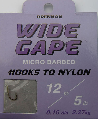 Drennan Wide Gape Haken #12gebunden mit 0.16mm 35cm lang in 8er Pack
