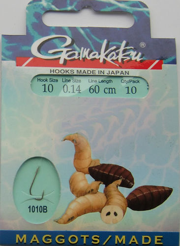 Gamakatsu Haken Maggots/Maden LS-1010B Gr.10gebunden mit 0.14mm 60cm lang in 10er Pack