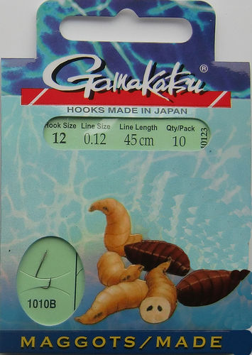 Gamakatsu Haken Maggots/Maden LS-1010B Gr.12gebunden mit 0.12mm 45cm lang in 10er Pack