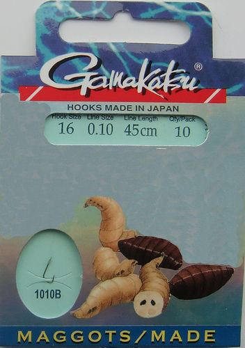 Gamakatsu Haken Maggots/Maden LS-1010B Gr.16gebunden mit 0.10mm 45cm lang in 10er Pack