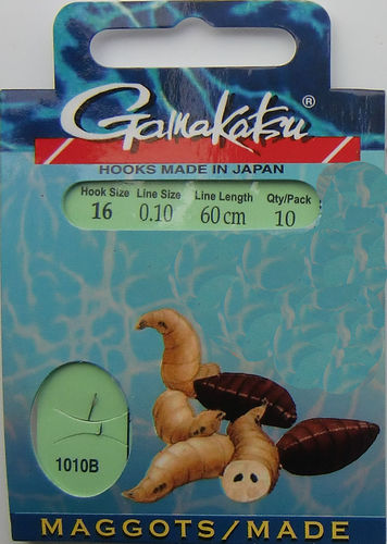 Gamakatsu Haken Maggots/Maden LS-1010B Gr.16gebunden mit 0.10mm 60cm lang in 10er Pack