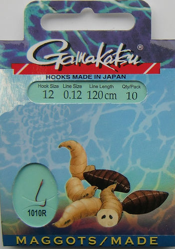 Gamakatsu Haken Maggots/Maden LS-1010R Gr.12gebunden mit 0.12mm 120cm lang in 10er Pack