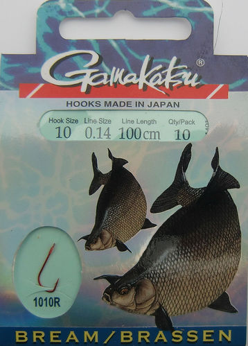 Gamakatsu Haken Bream/Brassen LS-1010R Gr.10gebunden mit 0.14mm 100cm lang in 10er Pack
