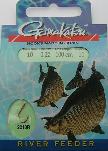 Gamakatsu Haken River/Fluss Feeder LS-2210R Gr.10gebunden mit 0.22mm 100cm lang in 10er Pack