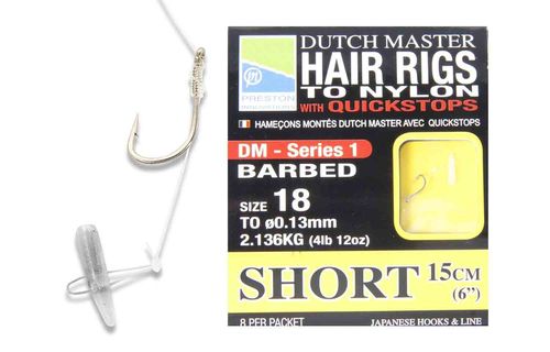 Preston Haken Dutch Master Hair Rigs mit Quickstop DM-Serie 1 Barbed 15cm lang